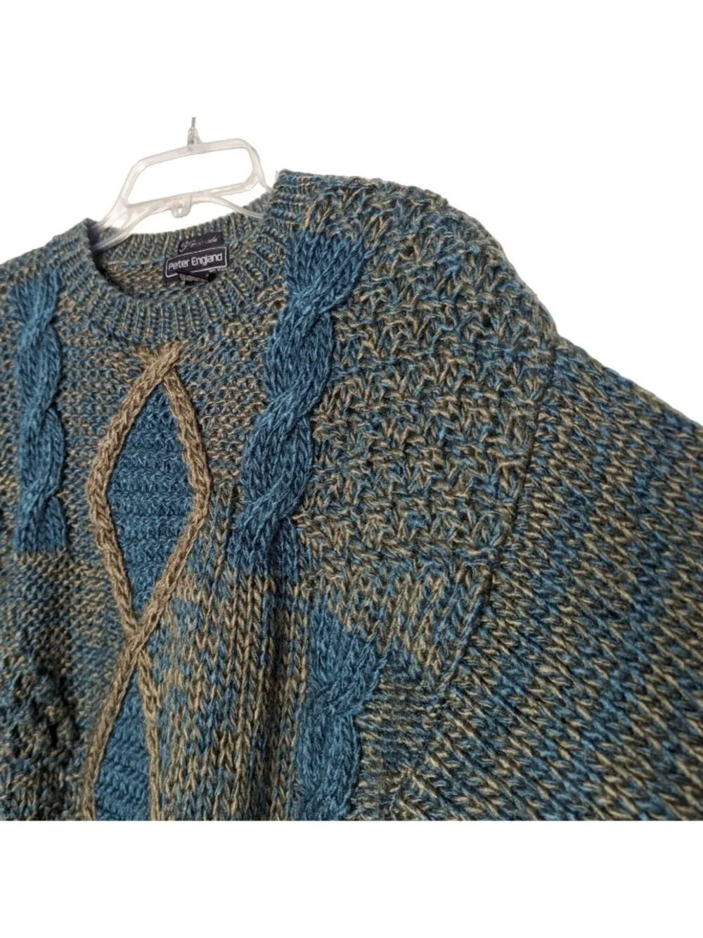 Peter England Sweater Mens M Fair Isle Green Acrylic Crew Neck Pullover Korea